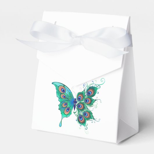 Butterfly met Green Peacock Feathers Bedankdoosjes (Voorkant Zijde)