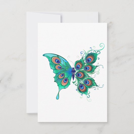 Butterfly met Green Peacock Feathers Bedankkaart (Voorkant)