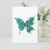 Butterfly met Green Peacock Feathers Bedankkaart (Staand voorkant)