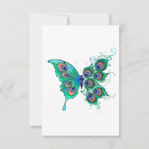 Butterfly met Green Peacock Feathers Bedankkaart