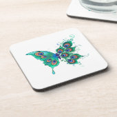 Butterfly met Green Peacock Feathers Bier Onderzetter (Linkerzijde)