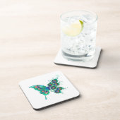 Butterfly met Green Peacock Feathers Bier Onderzetter (Rechterzijde)