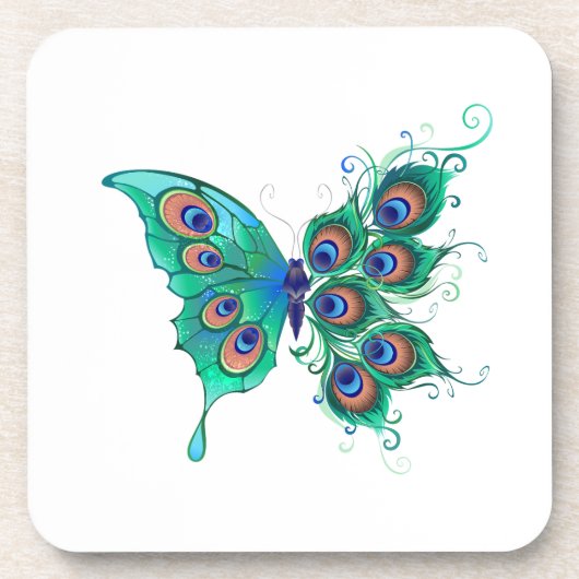 Butterfly met Green Peacock Feathers Bier Onderzetter (Voorkant)