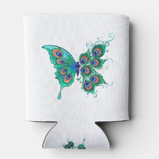 Butterfly met Green Peacock Feathers Blikjeskoeler (Achterkant)