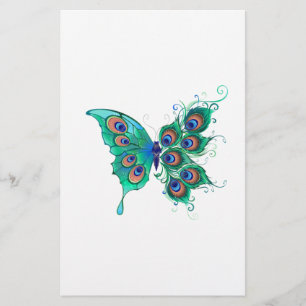 Butterfly met Green Peacock Feathers Briefpapier