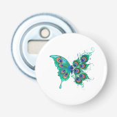Butterfly met Green Peacock Feathers Button Flesopener (Voorkant)
