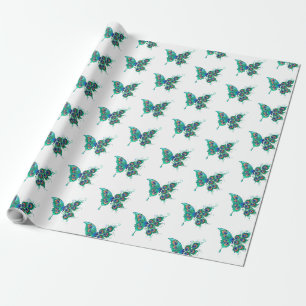 Butterfly met Green Peacock Feathers Cadeaupapier