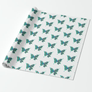 Butterfly met Green Peacock Feathers Cadeaupapier