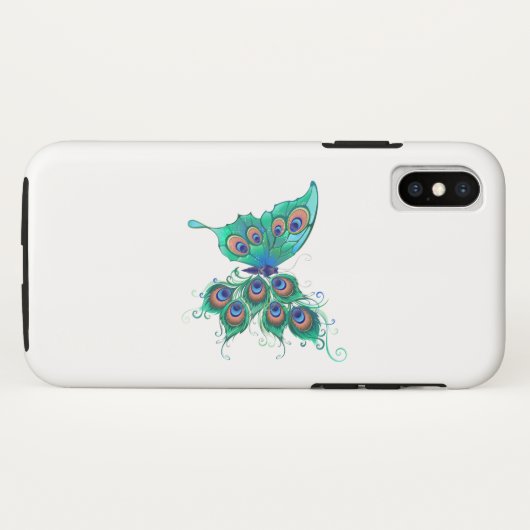 Butterfly met Green Peacock Feathers Case-Mate iPhone Case (Achterkant (horizontaal))