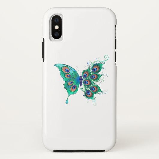 Butterfly met Green Peacock Feathers Case-Mate iPhone Case (Achterkant)
