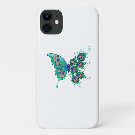 Butterfly met Green Peacock Feathers Case-Mate iPhone Case (Achterkant)