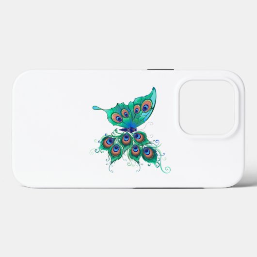 Butterfly met Green Peacock Feathers Case-Mate iPhone Case (Achterkant (horizontaal))
