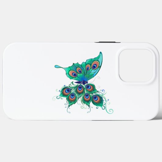 Butterfly met Green Peacock Feathers Case-Mate iPhone Case (Achterkant (horizontaal))