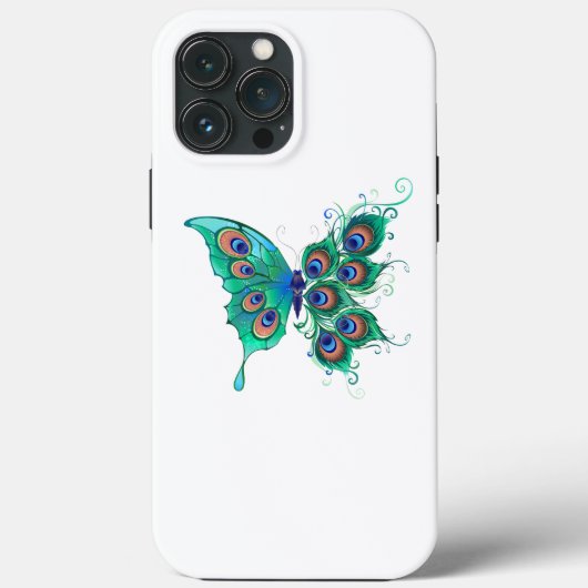 Butterfly met Green Peacock Feathers Case-Mate iPhone Case (Achterkant)