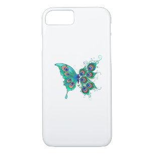 Butterfly met Green Peacock Feathers iPhone 8/7 Hoesje