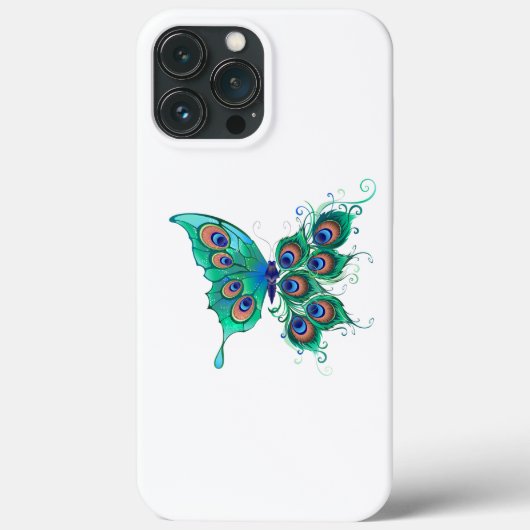 Butterfly met Green Peacock Feathers Case-Mate iPhone Case (Achterkant)
