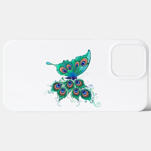 Butterfly met Green Peacock Feathers Case-Mate iPhone Case (Achterkant (horizontaal))