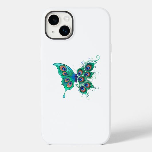 Butterfly met Green Peacock Feathers Case-Mate iPhone Case (Achterkant)