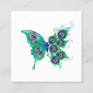 Butterfly met Green Peacock Feathers Contactkaartje