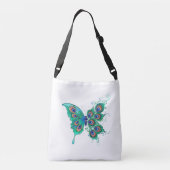 Butterfly met Green Peacock Feathers Crossbody Tas (Achterkant)