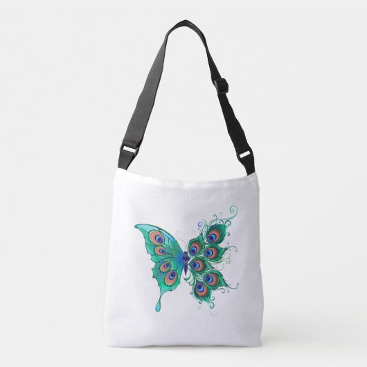 Butterfly met Green Peacock Feathers Crossbody Tas (Voorkant)
