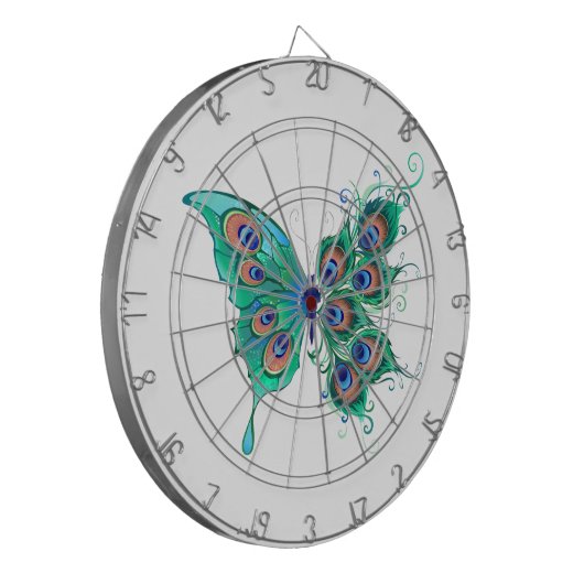 Butterfly met Green Peacock Feathers Dartbord (Voorkant Links)