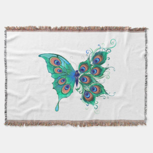 Butterfly met Green Peacock Feathers Deken