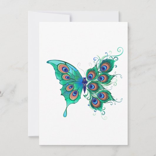 Butterfly met Green Peacock Feathers Feestdagenkaart (Voorkant)