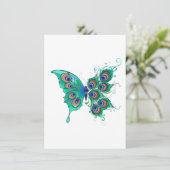 Butterfly met Green Peacock Feathers Feestdagenkaart (Staand voorkant)