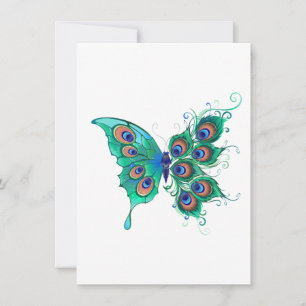 Butterfly met Green Peacock Feathers Feestdagenkaart