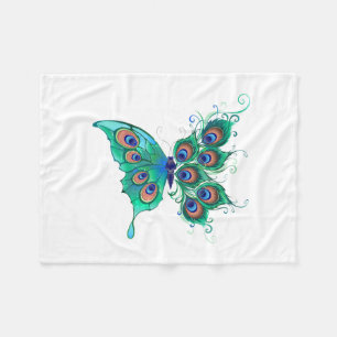 Butterfly met Green Peacock Feathers Fleece Deken