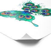 Butterfly met Green Peacock Feathers Foto Afdruk (Hoek)