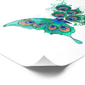 Butterfly met Green Peacock Feathers Foto Afdruk (Hoek)