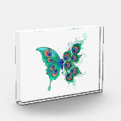 Butterfly met Green Peacock Feathers Fotoblokken (Links)