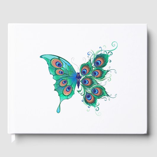 Butterfly met Green Peacock Feathers Gastenboek (Voorkant)
