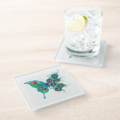 Butterfly met Green Peacock Feathers Glazen Onderzetter (Schuin)