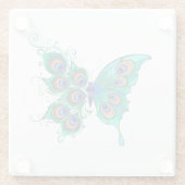 Butterfly met Green Peacock Feathers Glazen Onderzetter (Achterkant)