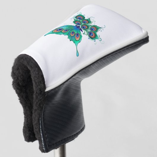 Butterfly met Green Peacock Feathers Golfheadcover (3/4 voorkant)