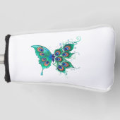Butterfly met Green Peacock Feathers Golfheadcover (Voorkant)