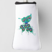 Butterfly met Green Peacock Feathers Golfheadcover (Draai 90)
