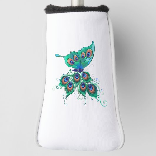 Butterfly met Green Peacock Feathers Golfheadcover (Draai 90)
