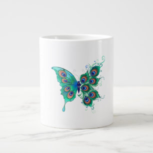 Butterfly met Green Peacock Feathers Grote Koffiekop