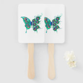Butterfly met Green Peacock Feathers Handwaaier (Voorkant en achterkant)