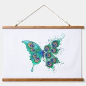 Butterfly met Green Peacock Feathers Hangend Wandkleed (Voorkant 2)
