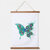 Butterfly met Green Peacock Feathers Hangend Wandkleed (Voorkant 3)