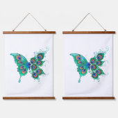 Butterfly met Green Peacock Feathers Hangend Wandkleed (Dubbel)