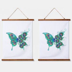 Butterfly met Green Peacock Feathers Hangend Wandkleed