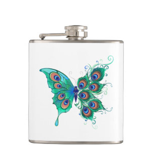 Butterfly met Green Peacock Feathers Heupfles