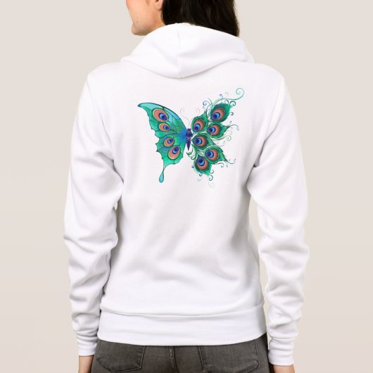 Butterfly met Green Peacock Feathers Hoodie (Achterkant)