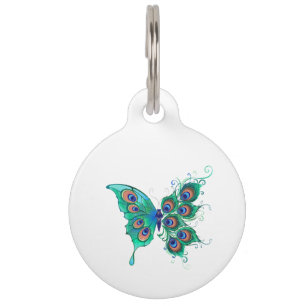 Butterfly met Green Peacock Feathers Huisdierpenning